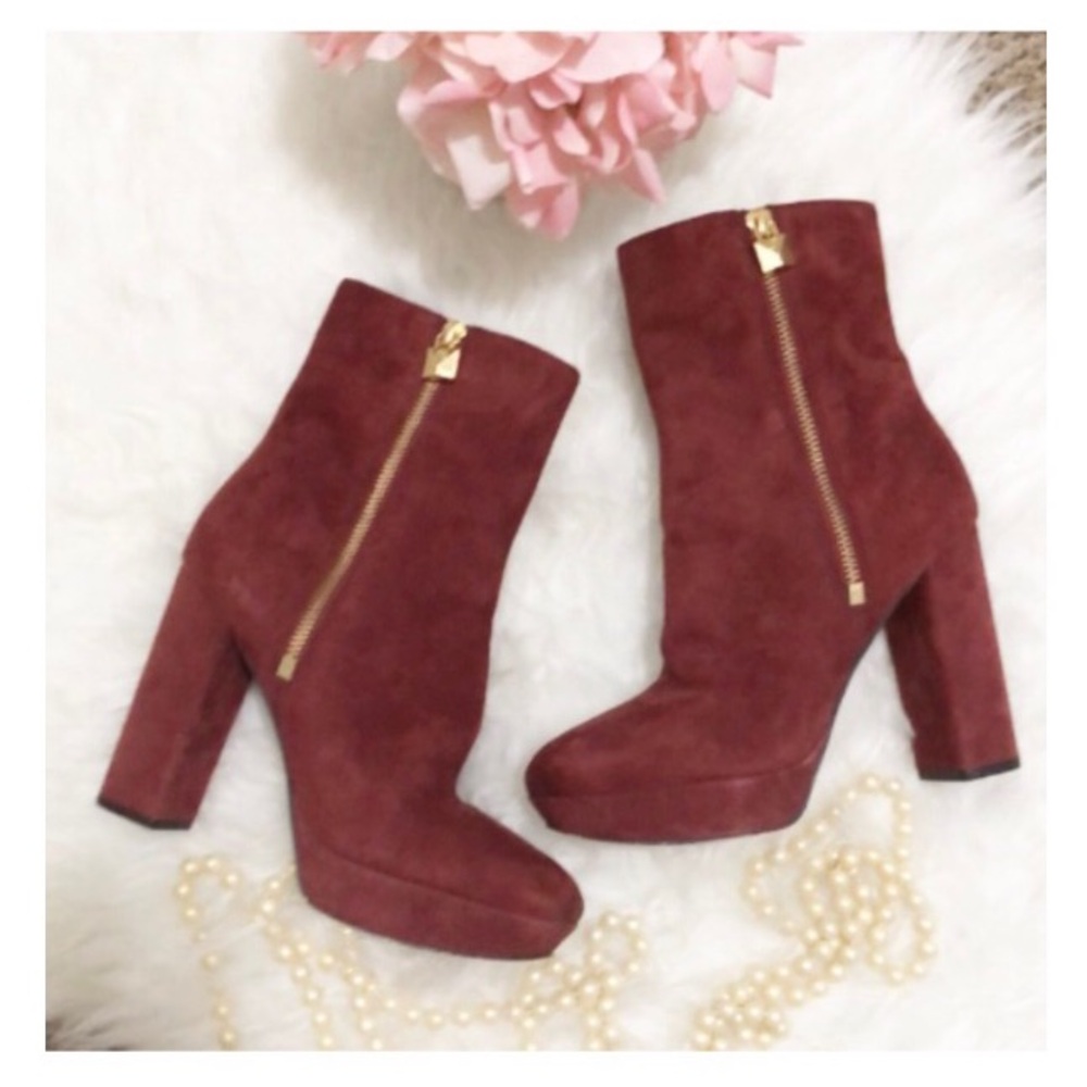• MICHAEL KORS • Burgundy Suede Platform Ankle Boots • FRENCHIE - Picture 3 of 16